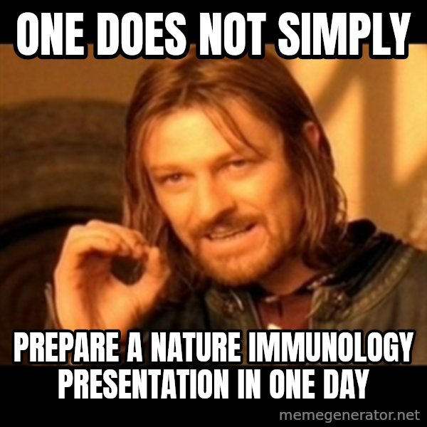 Does not simply walk into mordor Boromir  meme: One does not simply / Prepare a nature immunology presentation in one day