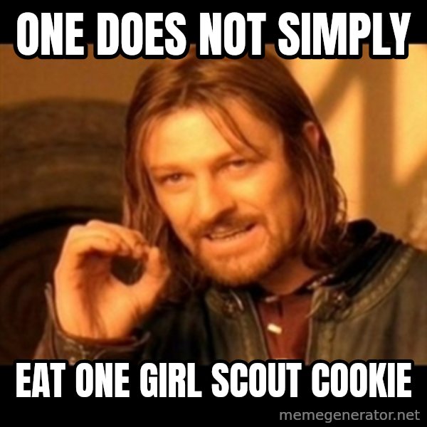 One Does Not Simply meme: ONE DOES NOT SIMPLY / EAT ONE GIRL SCOUT COOKIE