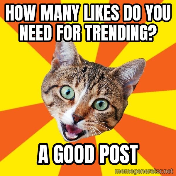Bad Advice Cat meme: how many likes do you need for trending? / a good post