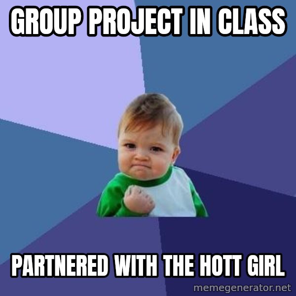 Success Kid meme: group project in class / partnered with the hott girl