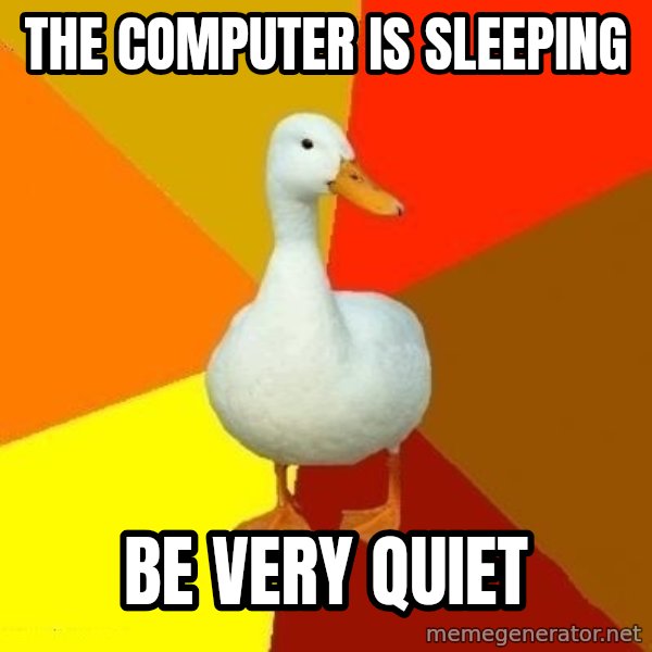 Technologically Impaired Duck meme: the  computer is sleeping / be very quiet