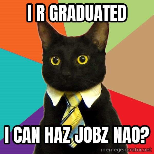 Business Cat meme: I r graduated / i can haz jobz nao?