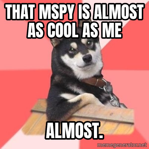 Cool Dog meme: That mspy is almost as cool as me / Almost.