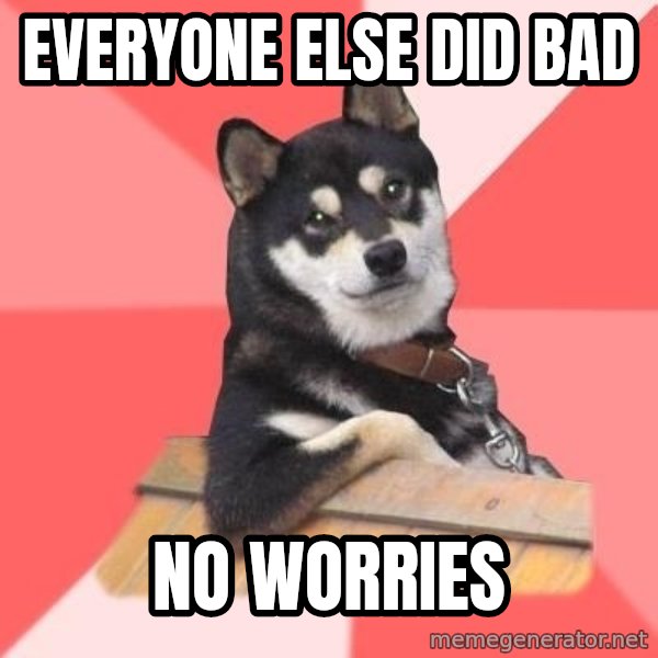 Cool Dog meme: everyone else did bad / no worries