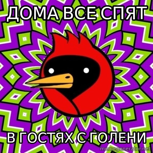 Omsk Crow meme: дома все спят / в гостях с голени