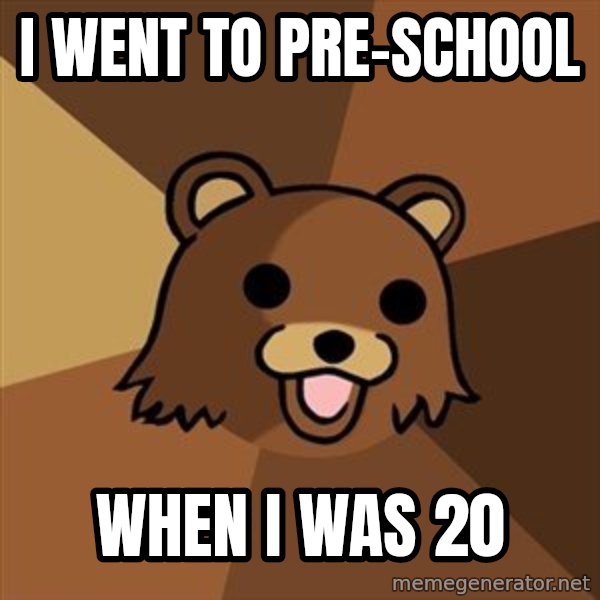 Pedobear meme: I went to pre-schOol / When I was 20