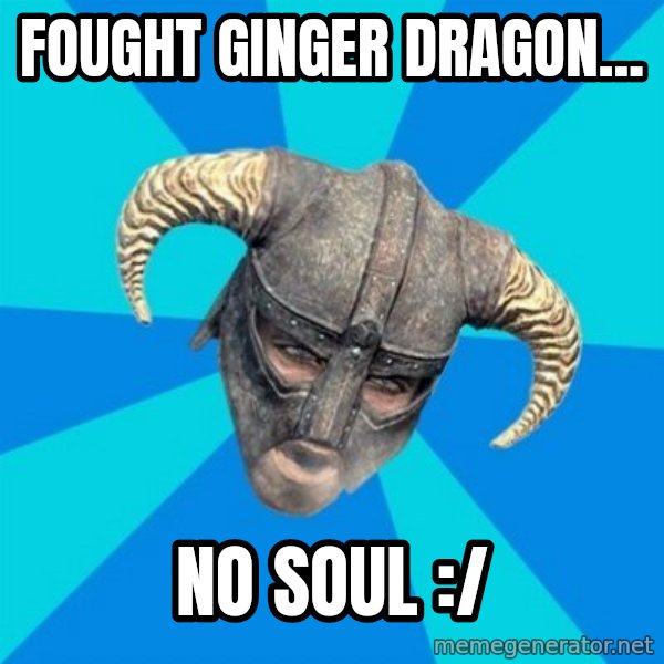 skyrim stan meme: Fought Ginger Dragon... / No soul :/