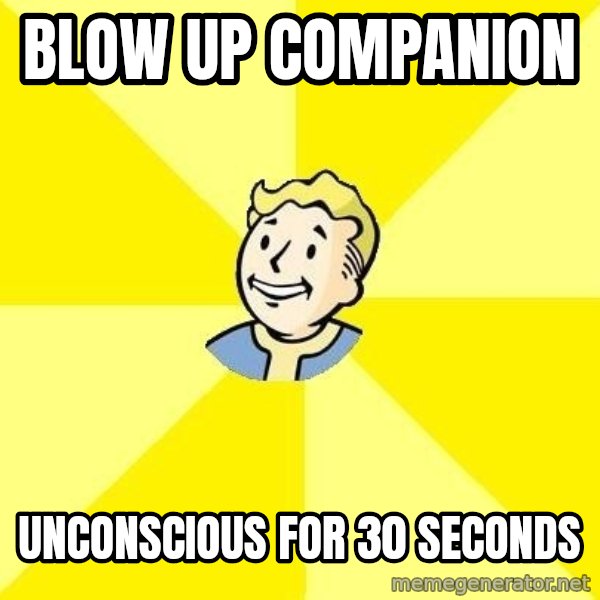 Fallout 3 meme: blow up companion / unconscious for 30 seconds