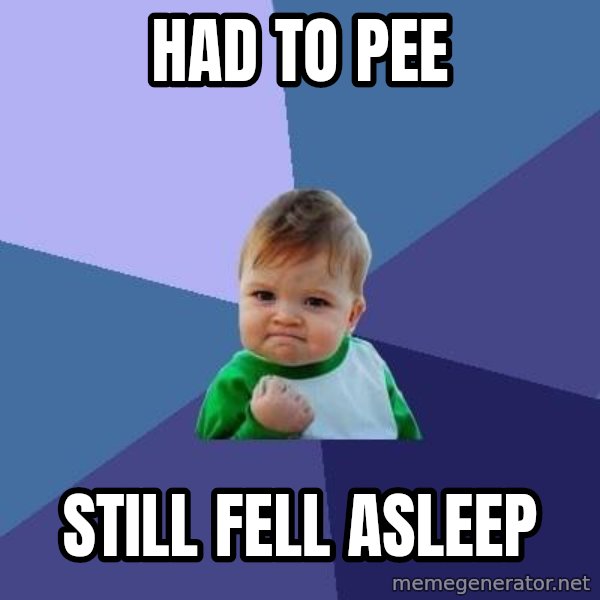 Success Kid meme: had to pee / still fell asleep
