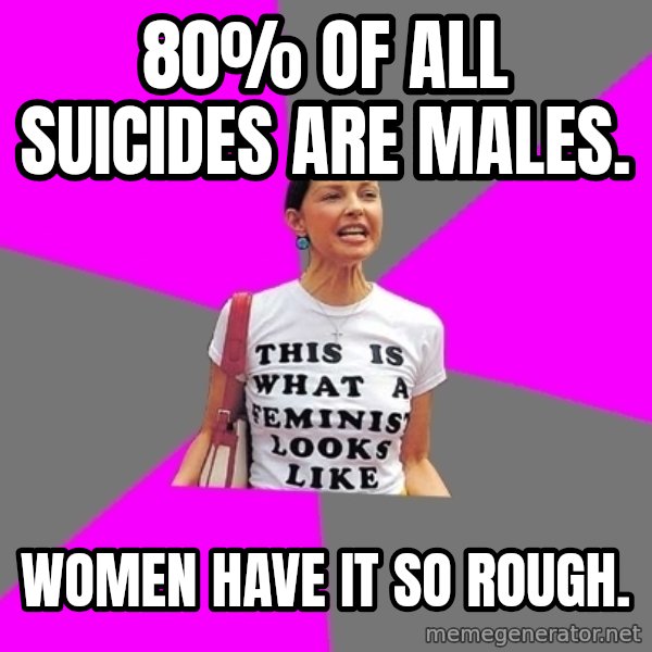 Feminist Cunt meme: 80% of all suicides are males. / Women have it so rough.