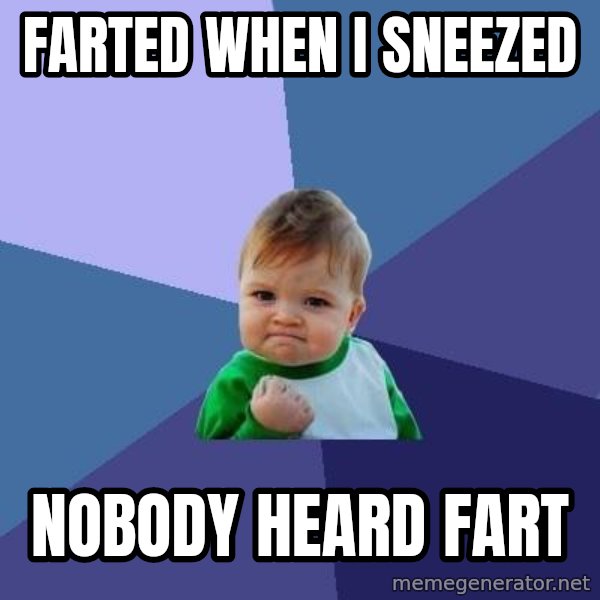 Success Kid meme: Farted when i sneezed / nobody heard fart