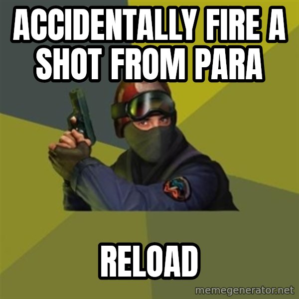 Counter Strike meme: accidentally fire a shot from para / reload