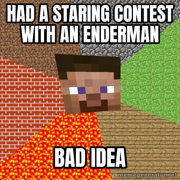 Minecraft Guy meme: Had a staring contest with an enderman / bad idea