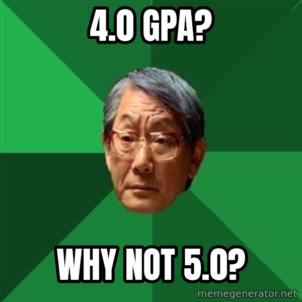 High Expectations Asian Father meme: 4.0 gpa? / Why not 5.0?