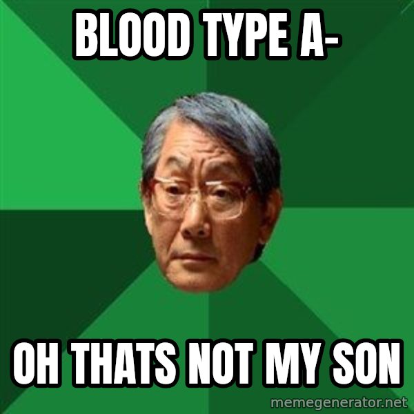 High Expectations Asian Father meme: Blood Type a- / Oh thats not my son