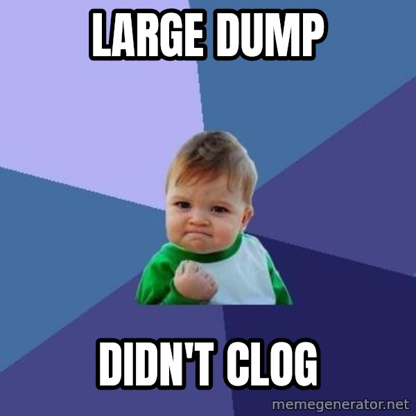 Success Kid meme: Large dump / didn't clog