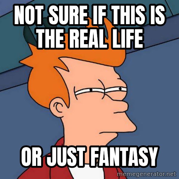 Futurama Fry meme: not sure if this is the real life / or just fantasy