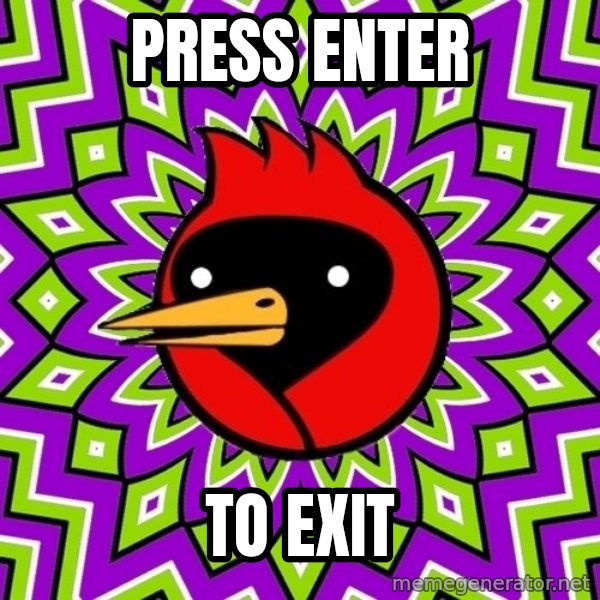 Omsk Crow meme: PRESS ENTER / TO EXIT
