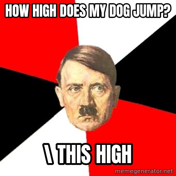 Advice Hitler meme: HOW HIGH DOES MY DOG JUMP? / \ THIS HIGH