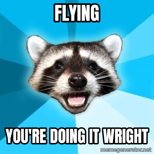 Lame Pun Coon meme: Flying / you're doing it wright