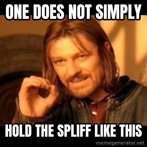 Does not simply walk into mordor Boromir  meme: One does not simply / hold the spliff like this