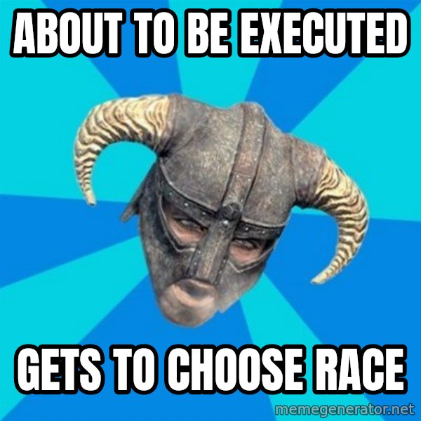 skyrim stan meme: about to be executed / gets to choose race