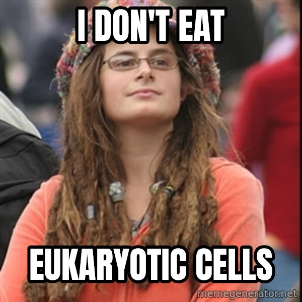 College Liberal meme: I don't Eat / Eukaryotic cells