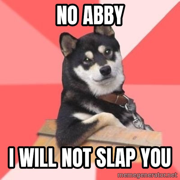 Cool Dog meme: NO ABBY / I WILL NOT SLAP YOU