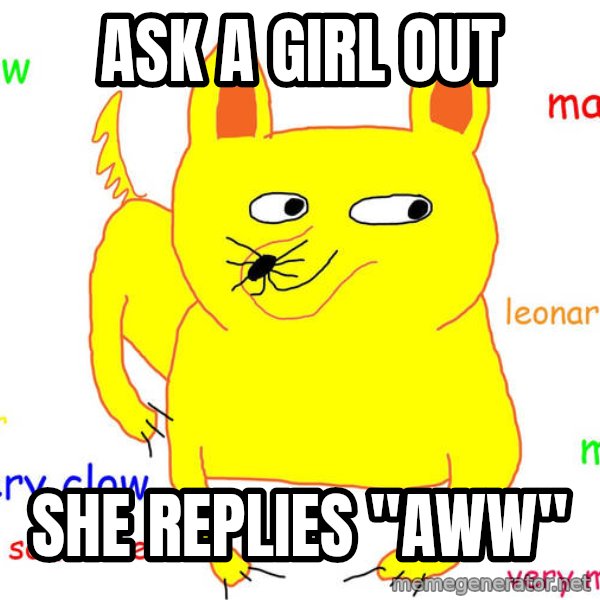 Forever Alone meme: ask a girl out / she replies "aww"