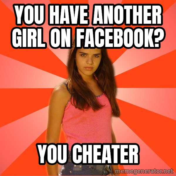 Jealous Girl meme: you have another girl on facebook? / you cheater