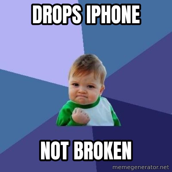 Success Kid meme: Drops iphone / not broken