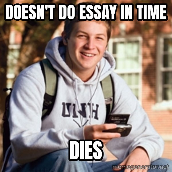 College Freshman meme: Doesn't do essay in time / dies