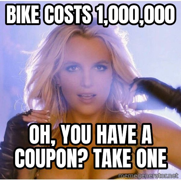 Professor Oak meme: bike costs 1,000,000 / oh, you have a coupon? take one