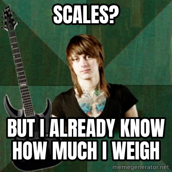 Progressive Guitarist meme: Scales? / But I already know how much i weigh
