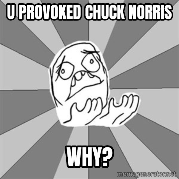 Whyyy??? meme: u provoked chuck norris / why?