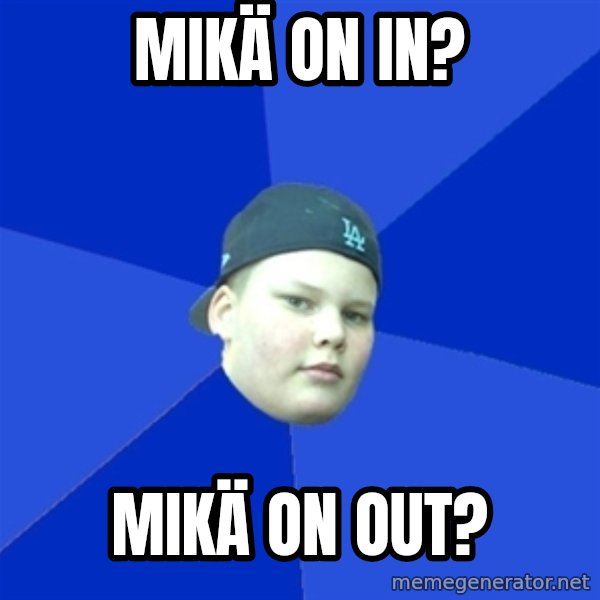 Jonnen Neuvo meme: mikä        on    in? / mikä       on   out?
