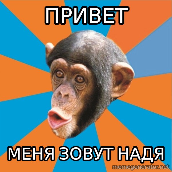 Stupid Monkey meme: привет / меня зовут надя