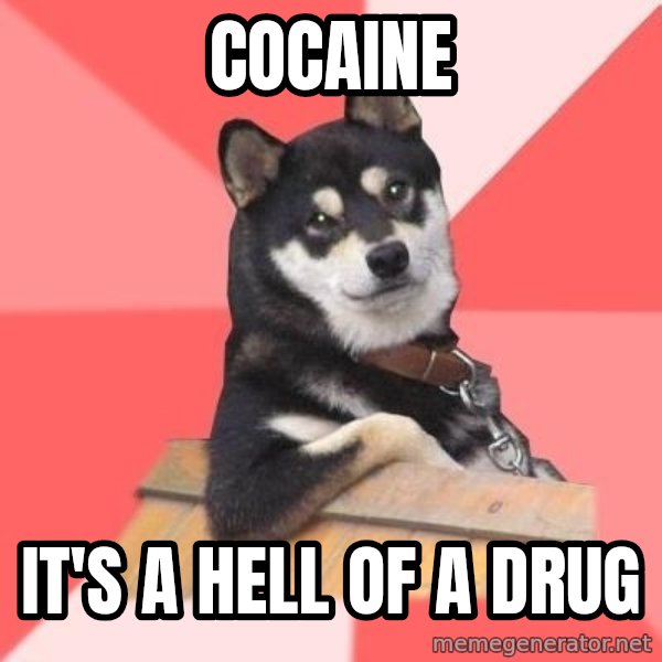 Cool Dog meme: Cocaine / it's a hell of a drug