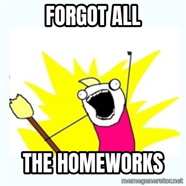 All the things meme: forgot all / the homeworks