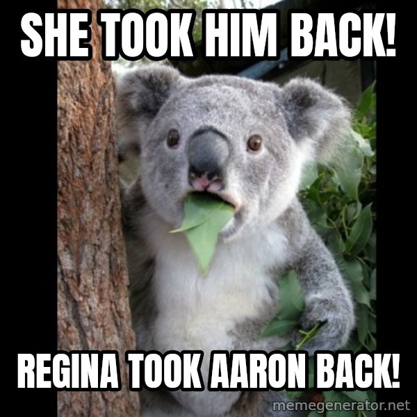 Koala can't believe it meme: she took him back! / regina took aaron back!