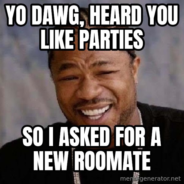 Yo Dawg meme: YO DAWG, HEARD YOU LIKE PARTIES / So i asked for a new roomate