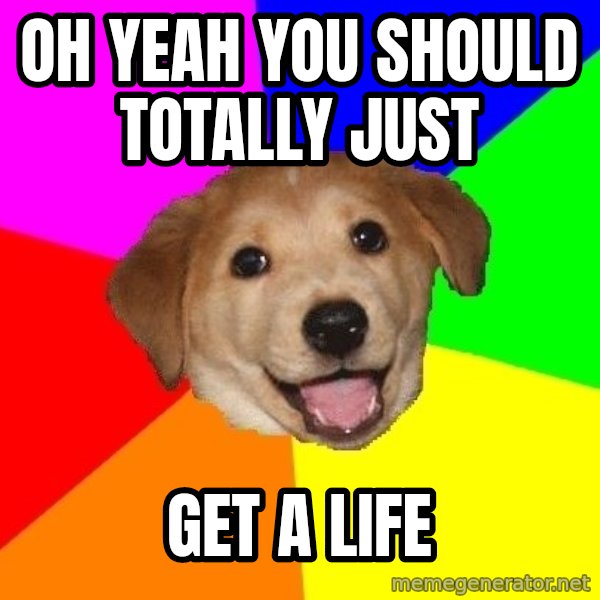 Advice Dog meme: oh yeah you should totally just / get a life