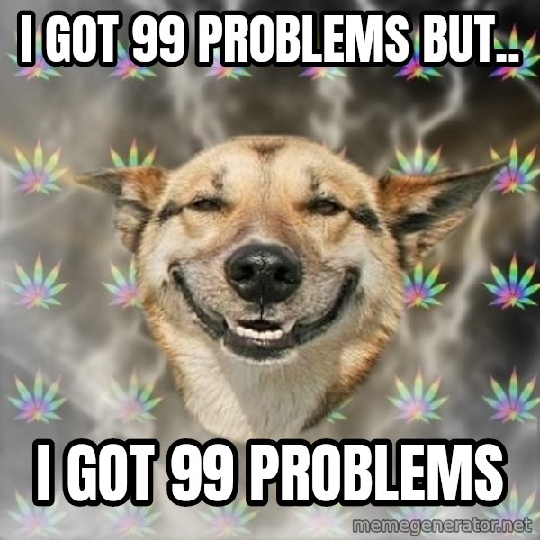 Stoner Dog meme: I got 99 problems but.. / i got 99 problems