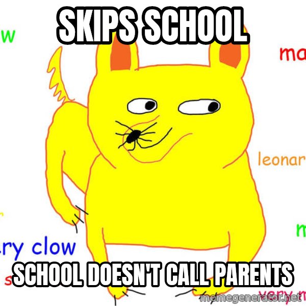 Forever Alone meme: SKIPS SCHOOL / school doesn't call parents
