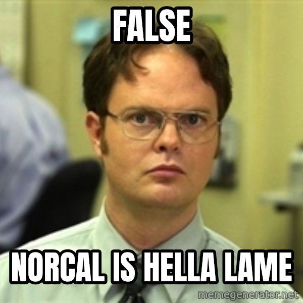 Dwight Schrute meme: False / Norcal is hella lame
