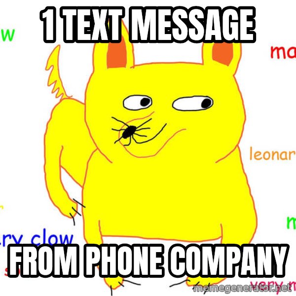 Forever Alone meme: 1 text message / from phone company