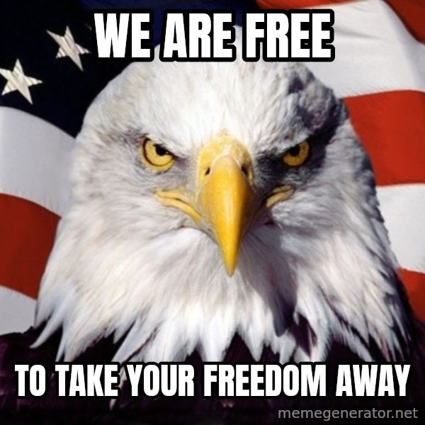 American Pride Eagle meme: We are free / to take your freedom away