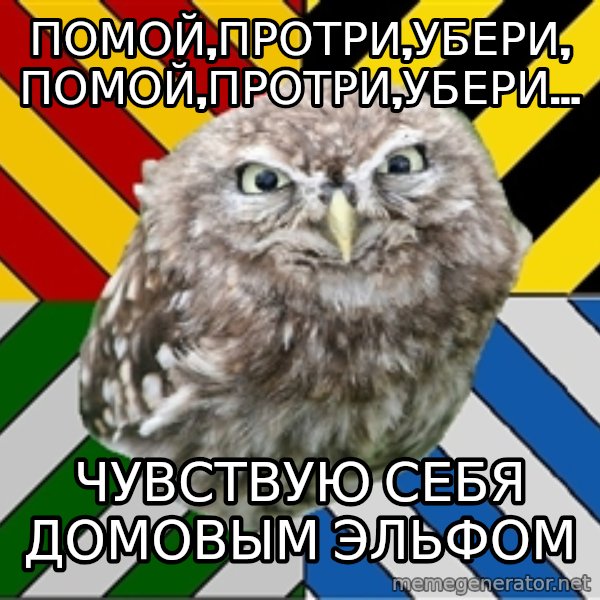 JEALOUS POTTEROMAN meme: ПОМОЙ,ПРОТРИ,УБЕРИ,ПОМОЙ,ПРОТРИ,УБЕРИ... / ЧУВСТВУЮ СЕБЯ ДОМОВЫМ ЭЛЬФОМ