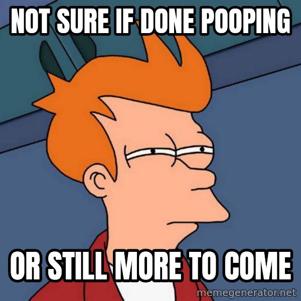 Futurama Fry meme: not sure if done pooping / or still more to come