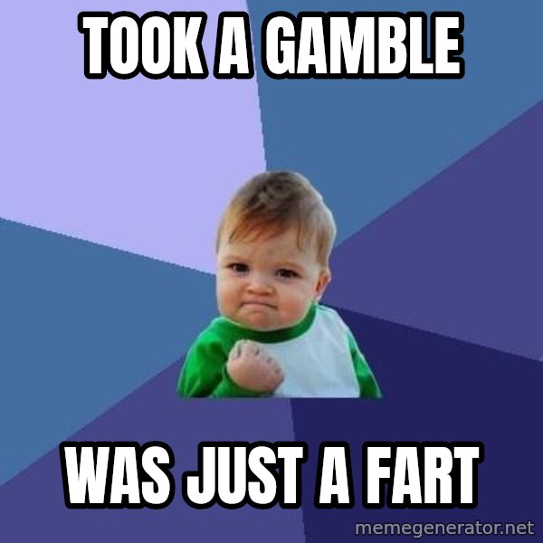 Success Kid meme: took a gamble / was just a fart